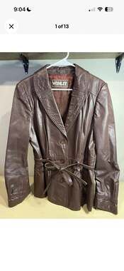 Vintage Winlit Chocolate Brown Genuine Leather Belted Jacket